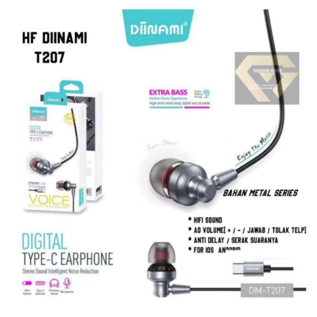 EARPHONE DIINAMI T207 DIGITAL TYPE C EARPHONE EXTRA BASS