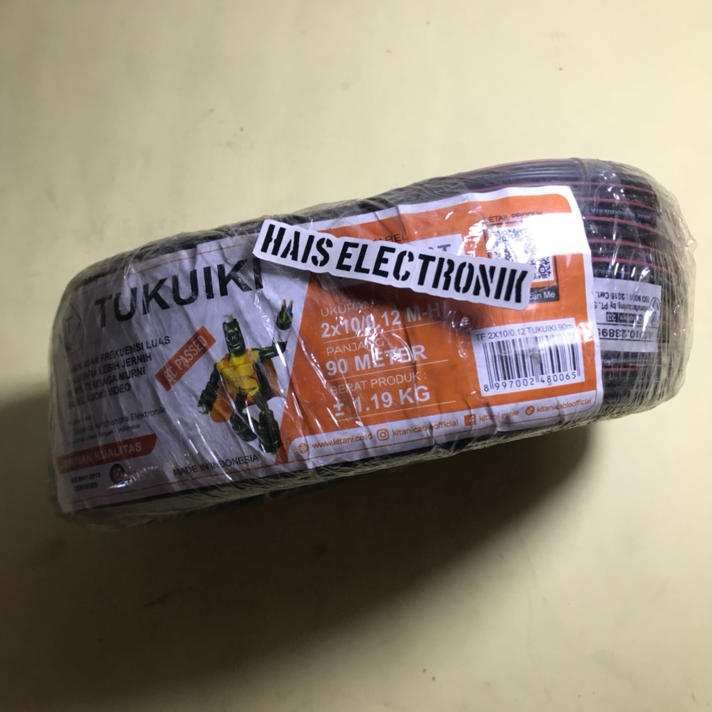 Kabel NYZ audio merah hitam 2x10 1 roll tukuiki kitani