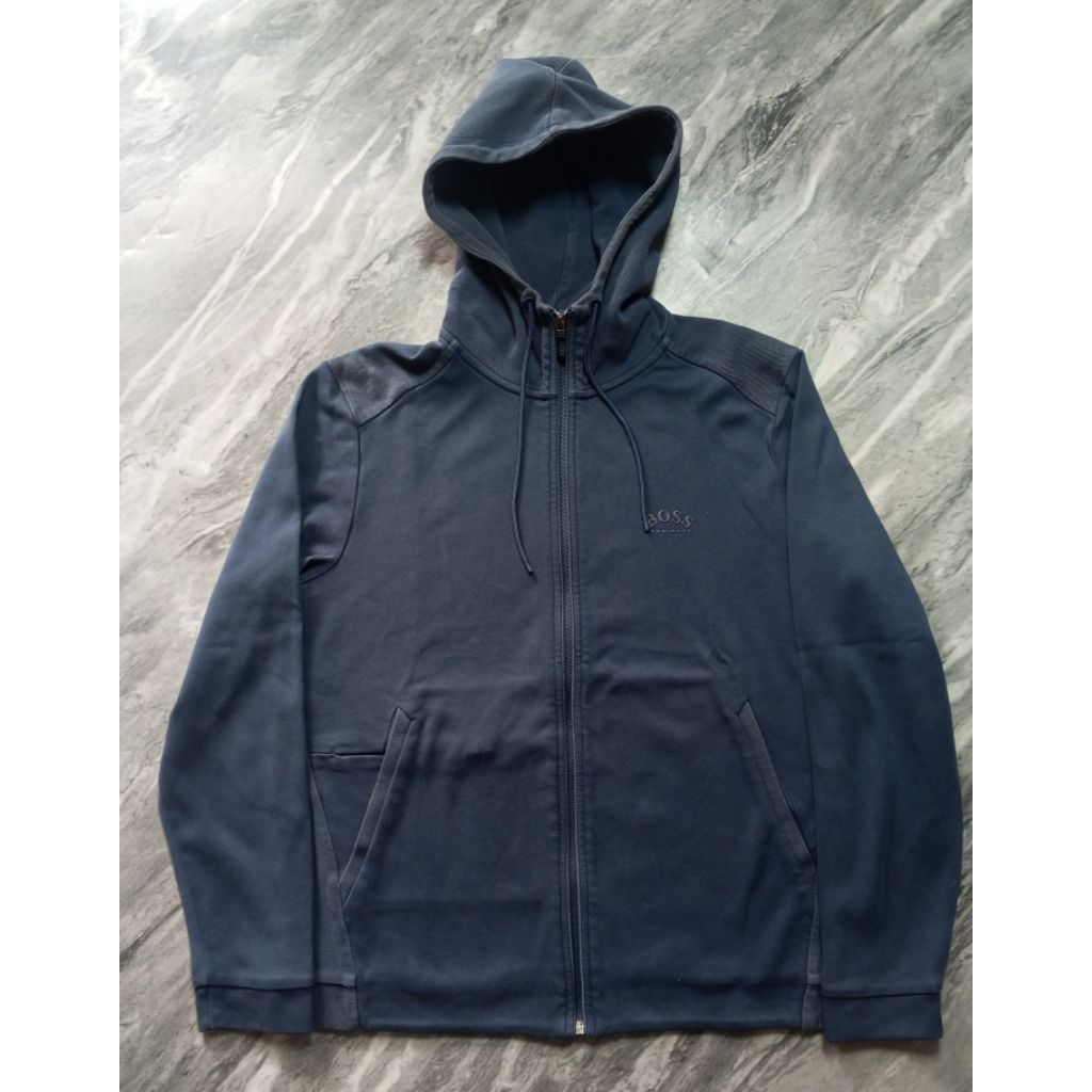 Jaket Hugo boss Outdoor hoodie unisex biru branded