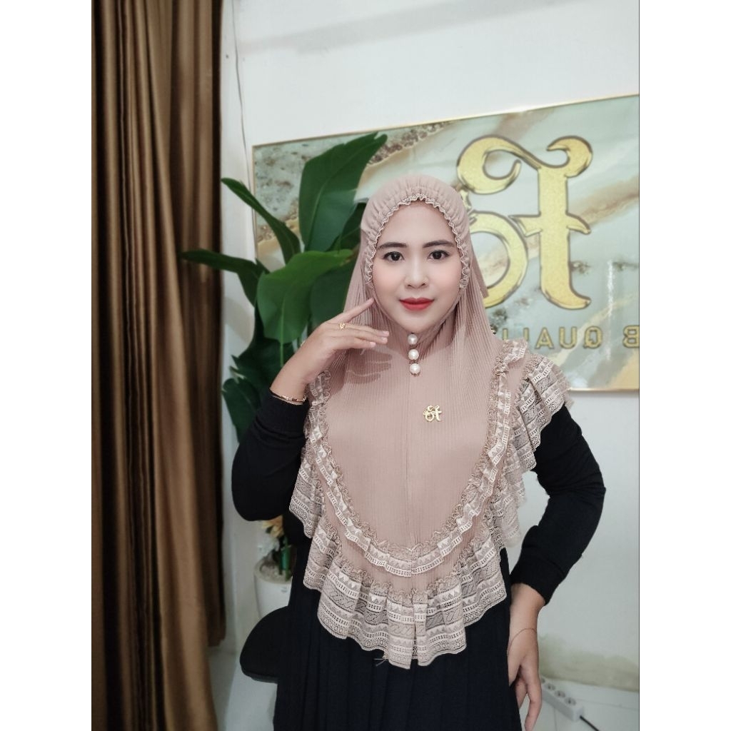 Jilbab Fo Alena kerut dahi renda mewah