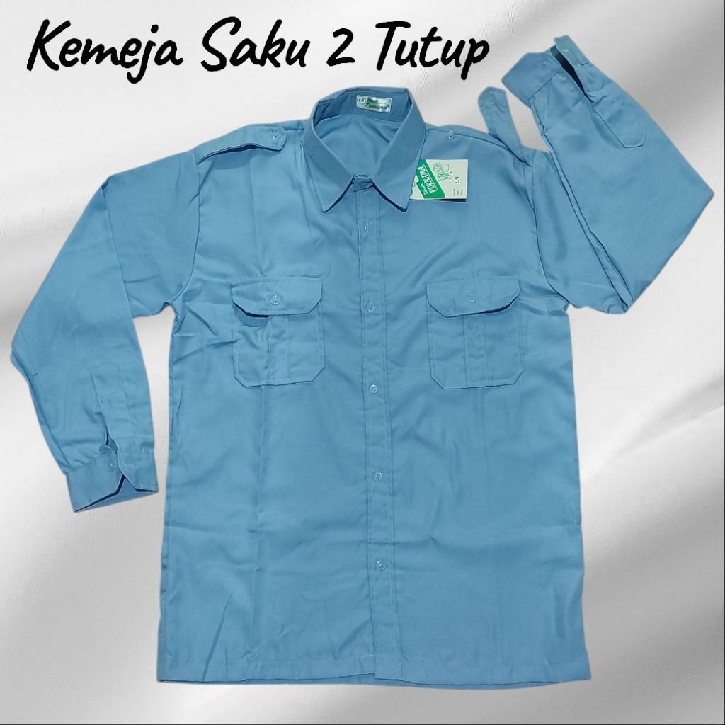 Kemeja PDH biru telur asin / Atasan PDH biru / Atasan biru saku 2 atas / kemeja biru saku 2 atas