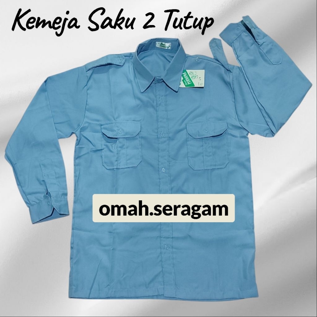 PDH biru / Kemeja PDH Biru telur Asin / Atasan PDH biru / Atasan PDH saku 2 atas
