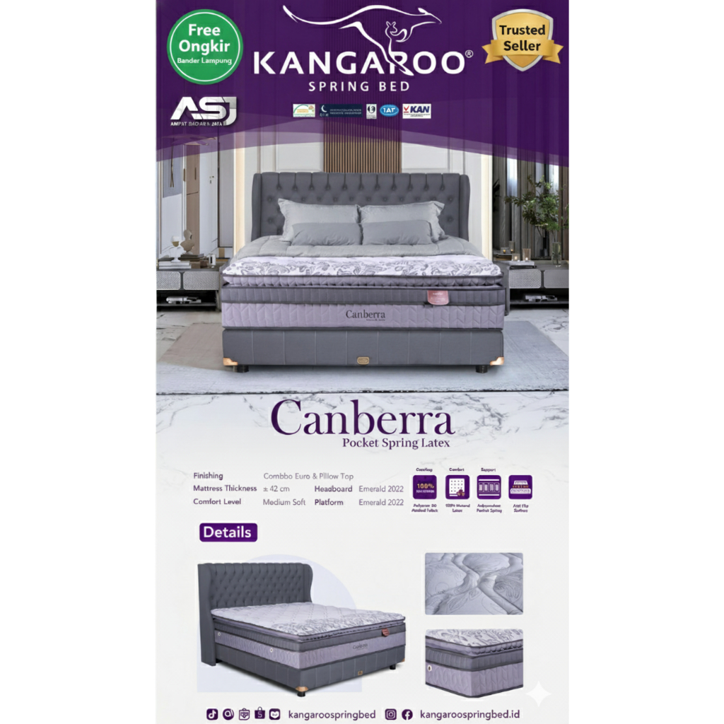 Kangaroo Springbed Canberra Latex - Kasur Springbed Matras Full Set All Size