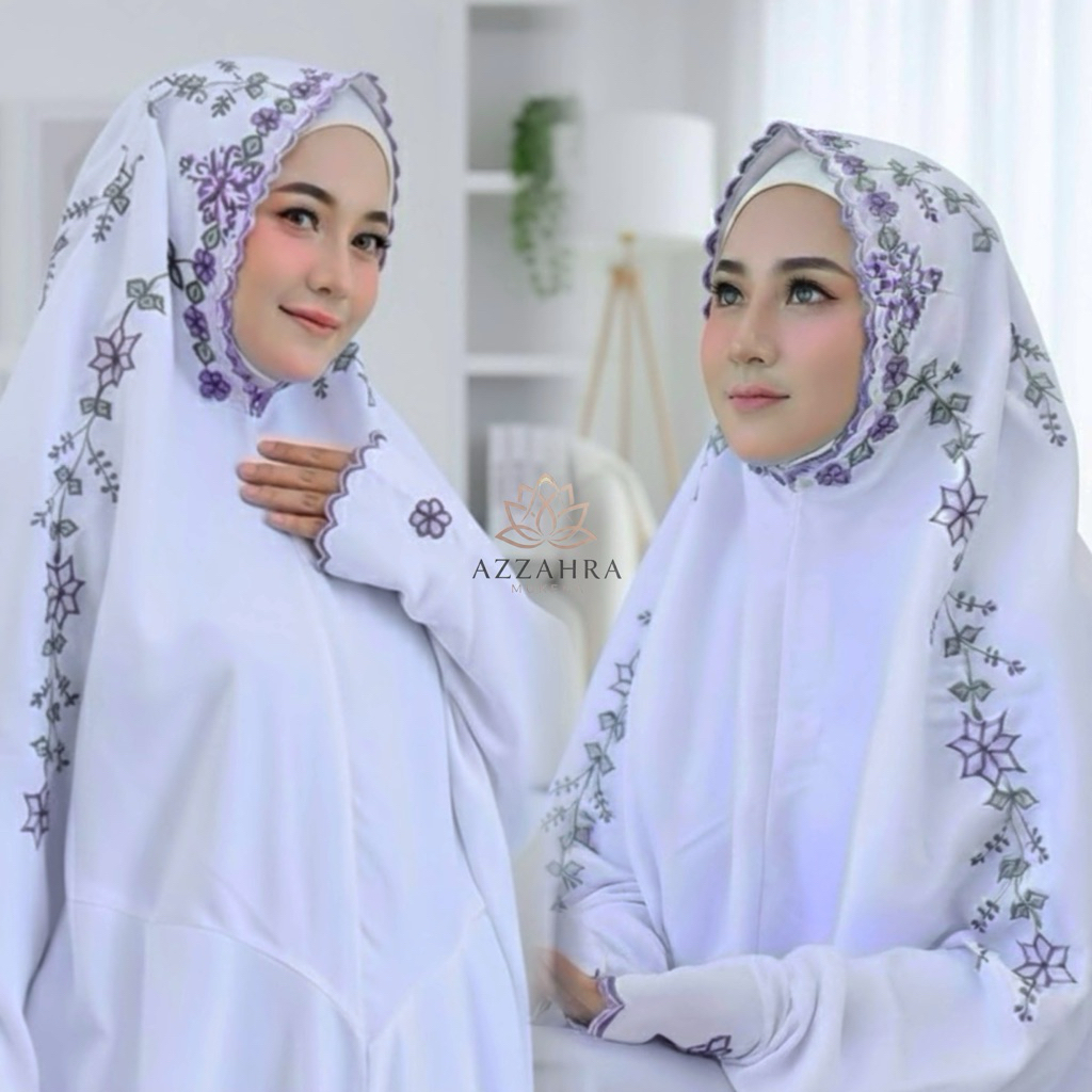 MUKENA TERUSAN DEWASA BORDIR BUNGA - Kain Katun Polino SUTRA PREMIUM Tebal LEMBUT, Mukenah Lajuran A