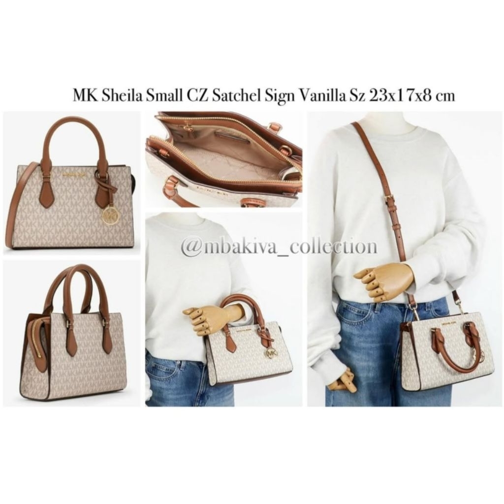 MK Sheila Small CZ Satchel Sign Vanilla