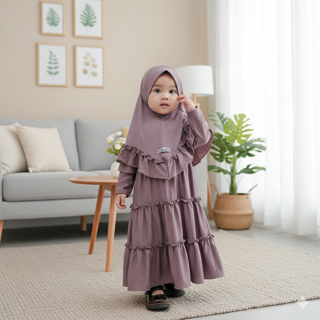 Gamis Anak Susun Rempel Spandex Usia 1-8 Tahun Gamis 3 Susun Rample Curly