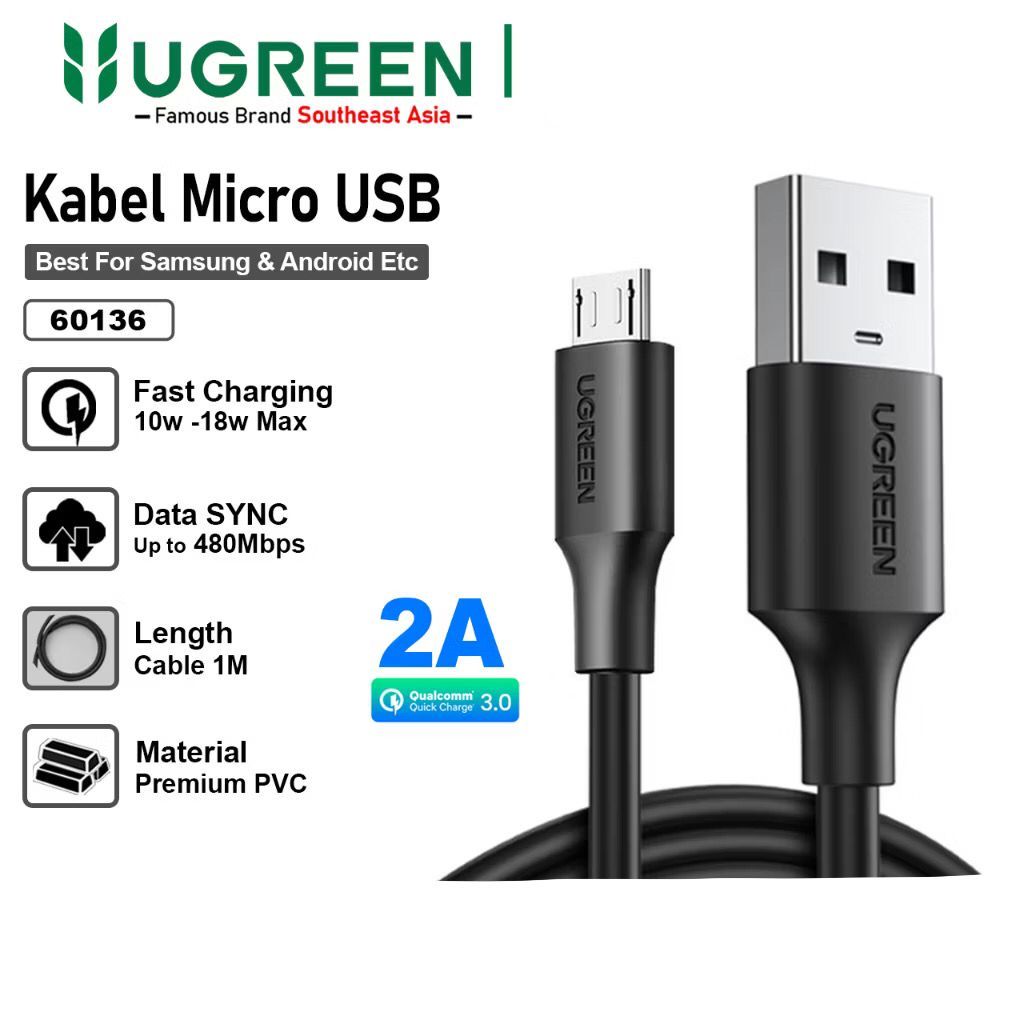 UGREEN - KABEL USB UGREEN MICRO PVC 1M / KABEL CHARGER MICRO