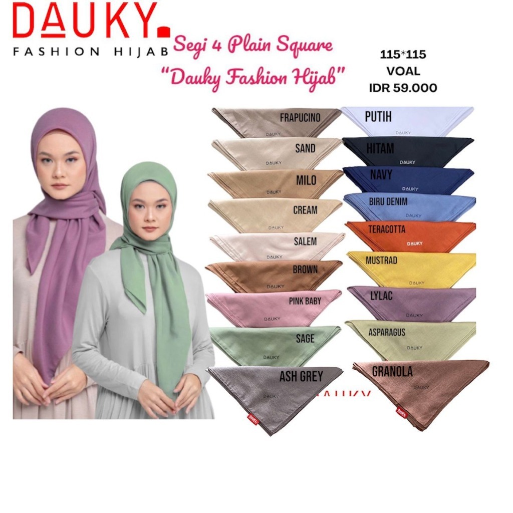 Dauky Hijab Kerudung Jilbab Segi Empat Scarf Polos - Plain Square Dauky