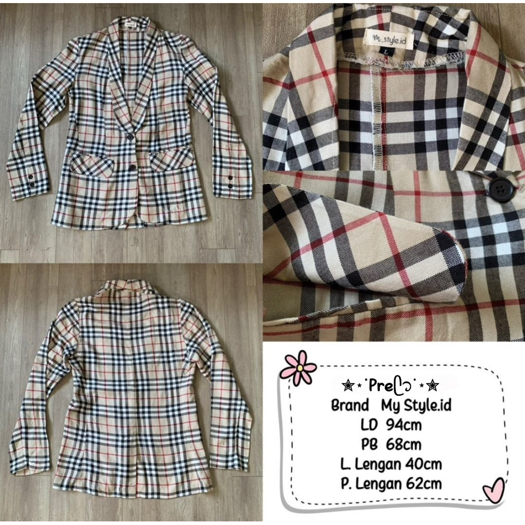 Blazer Wanita Motif Kotak Kotak Vintage