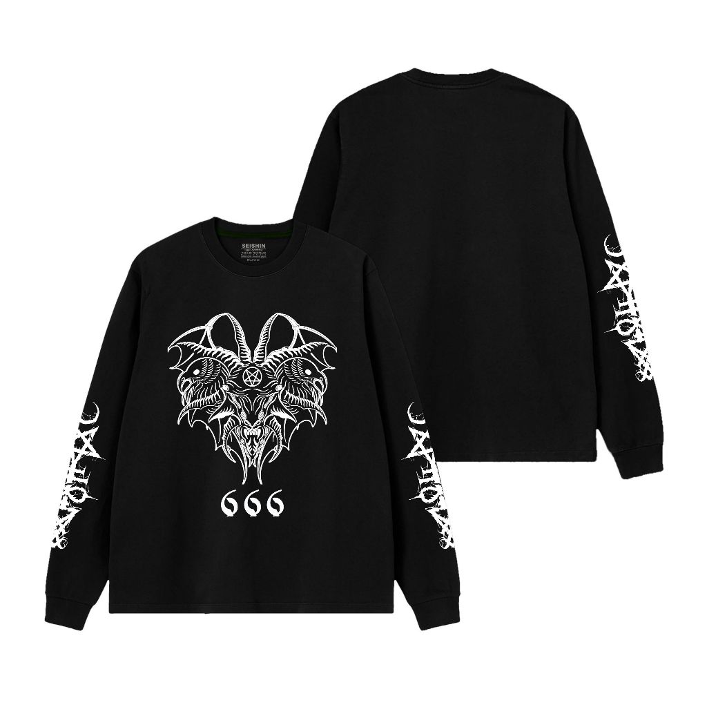 Seishin Tshirt Lengan Panjang Rib Satanic 666 vector Kaos Long Sleeve Metal unisex