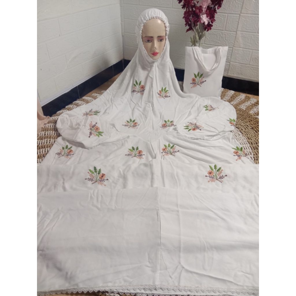 Mukena terusan rayon twill putih bersih jumbo