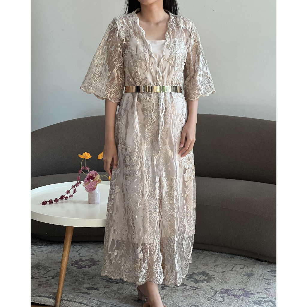 Dresshaus Gracie Dress in Rose Gold | Dress Pesta Wanita Brokat Lace Tile Bordir Organza Acara Konda