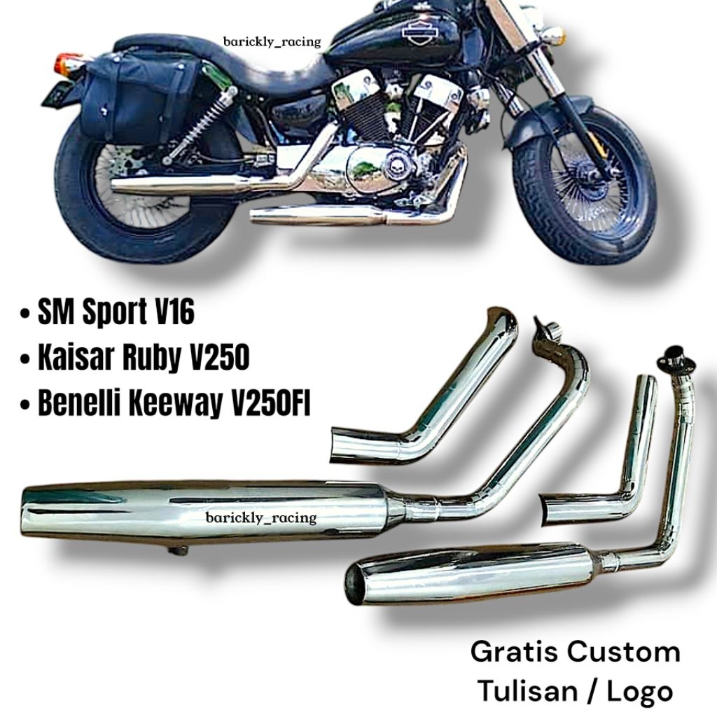 Knalpot Custom SM Sport V16 Kaisar Ruby V250 Benelli Keeway V250FI Custom Original Barickly Racing E