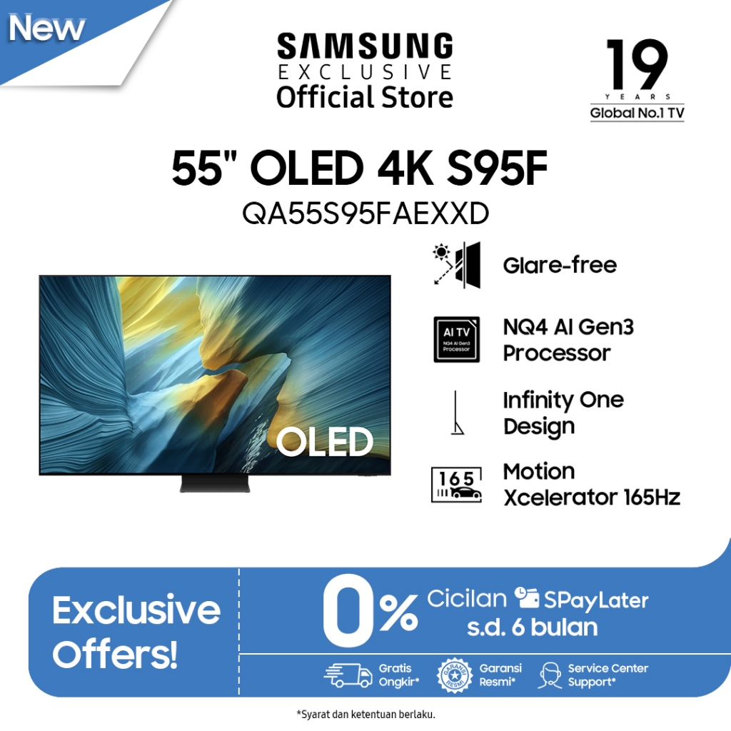 Samsung Smart TV 55" OLED 4K S95F | Infinity One Design | Motion Xcelerator 165Hz | QA55S95FAKXXD