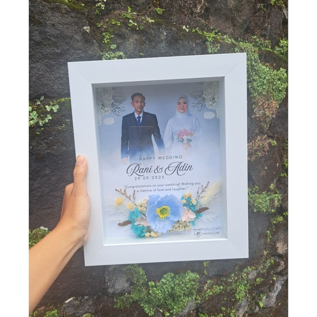 3D frame wedding/ kado nikah/ frame 3D / flowers in frame