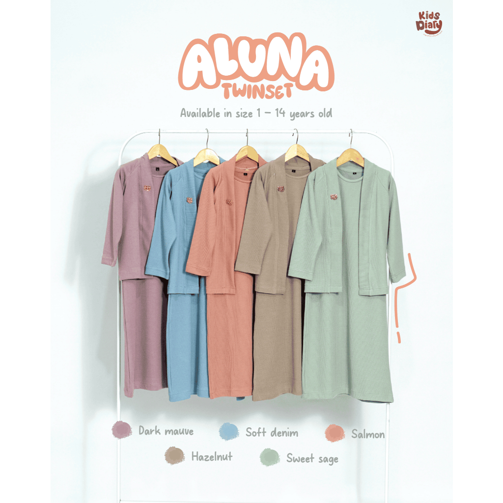 Kids Diary Plus - Aluna Twinset Gamis Inner Mix Cardigan Polos Anak Perempuan Set Muslim Premium Kni