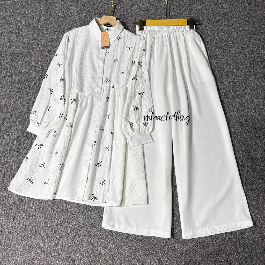 ALLYSA Oneset Celena dan Tunik / Setcel / Setelan Celana Tunik / Rok Twill Premi / Setelan Rok motif