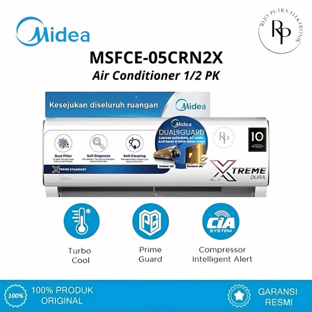 MIDEA AC 1/2 PK MSFCE-05CRN2X LOW WATT HEMAT LISTRIK AC STANDAR 0.5 PK