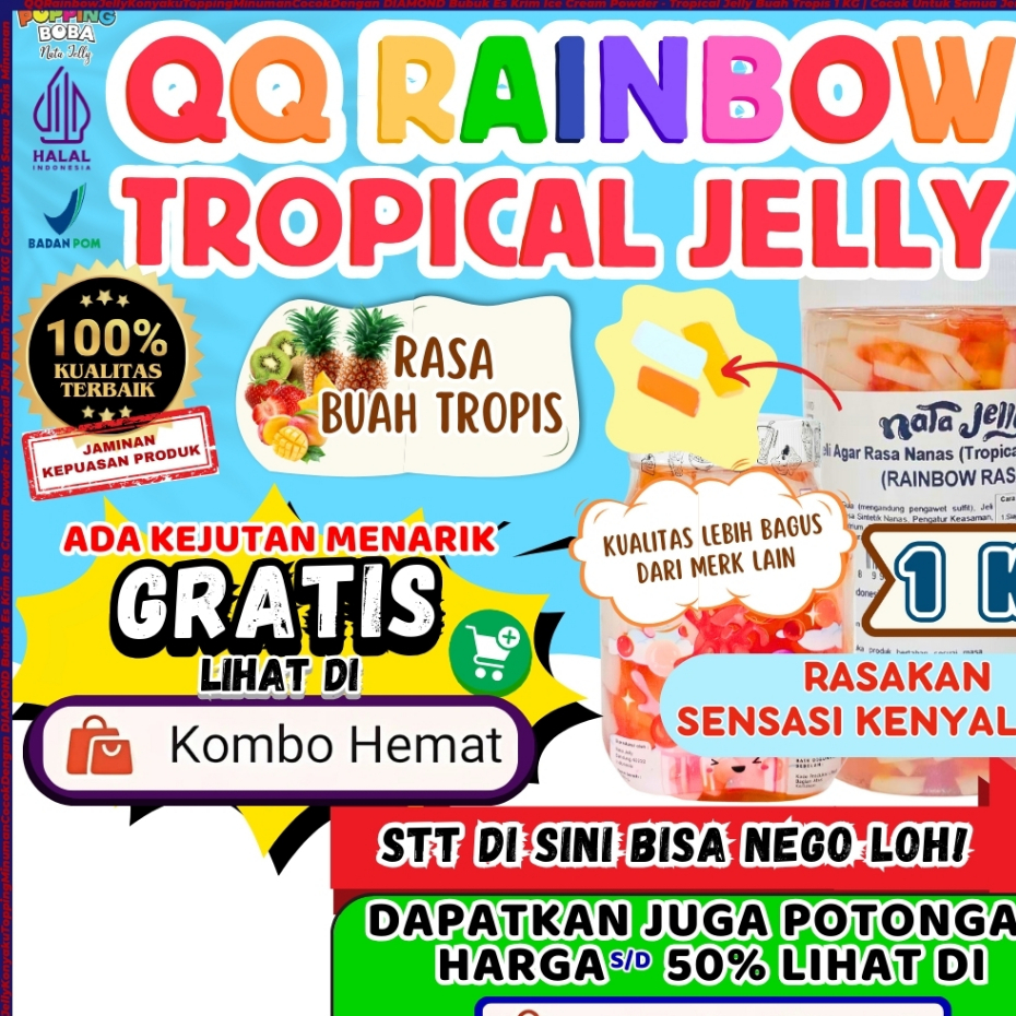 QQRainbowJellyKonyakuToppingMinumanCocokDengan DIAMOND Bubuk Es Krim Ice Cream Powder - Tropical Jel