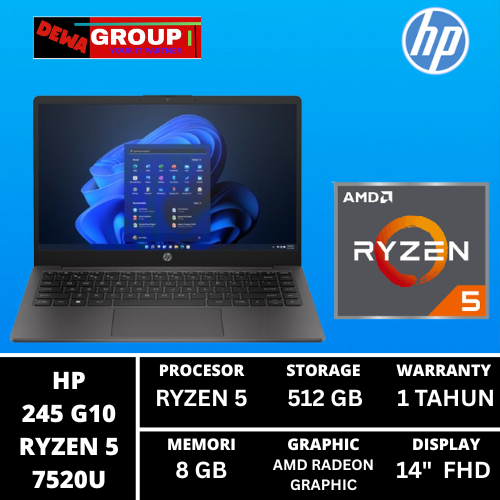 LAPTOP HP 245 G10 - RYZEN 5 7520U-8GB-SSD 512GB WIN11