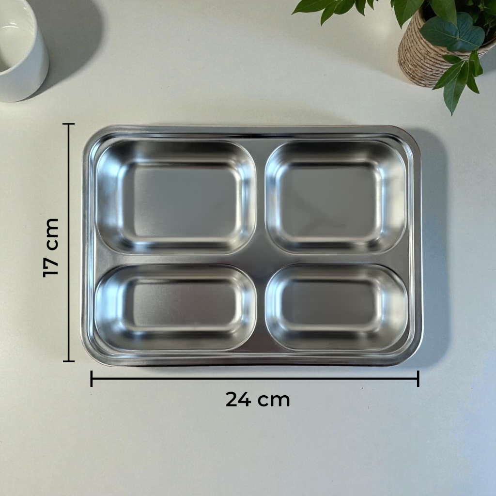 Food Tray Ompreng 4 Sekat Stainless SUS304 / Food Tray MBG 4 Sekat Stainless