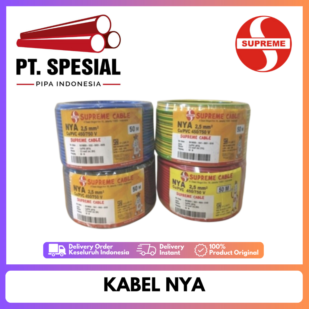 Kabel Tunggal Supreme NYA 1 × 1.5mm Kabel Listrik Tunggal Kawat Per Roll 100Mtr - 09