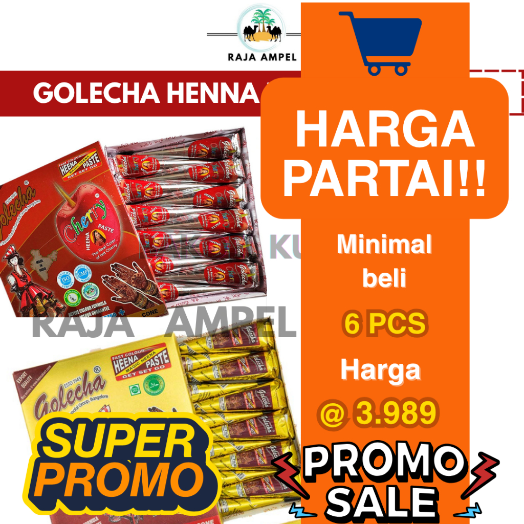 HARGA PARTAI MURAH Min. 6 pcs - Heena Hena Hena Magic Golecha BPOM Warna Maroon Red Hitam Cokelat Ha