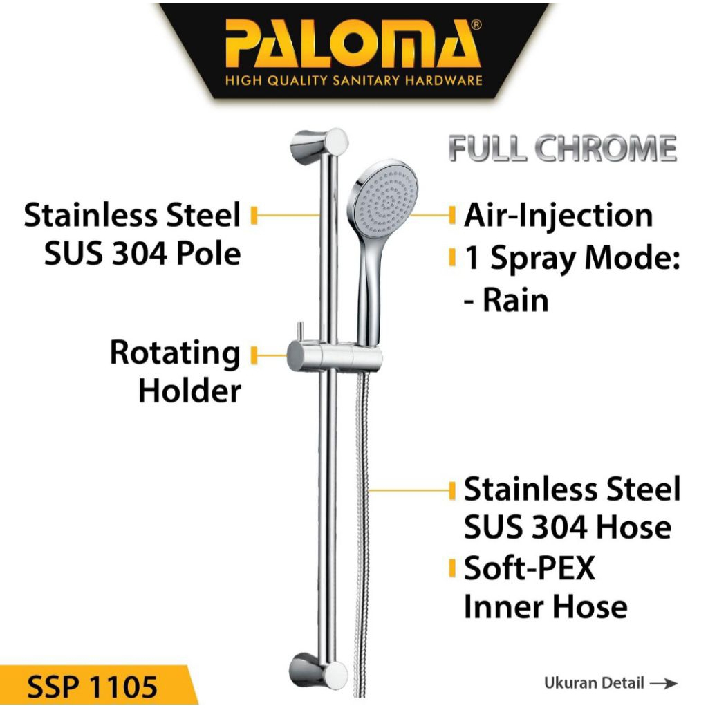PALOMA SSP 1105 SHOWER SET TIANG HANDSHOWER KAMAR MANDI STAINLESS SUS 304