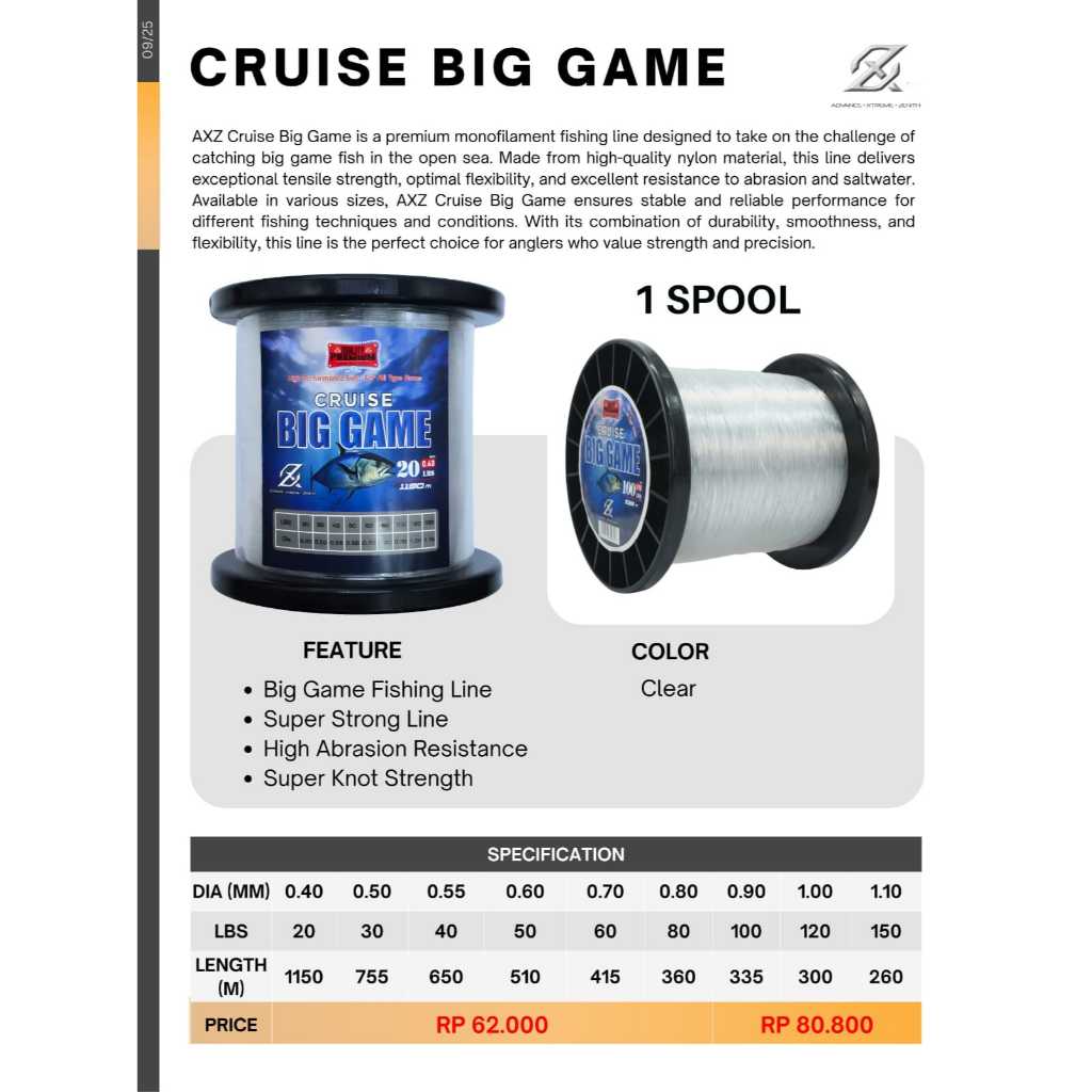 Senar Pancing Super Kuat untuk Laut Cruise Big Game Monofilament AXZ Premium Line