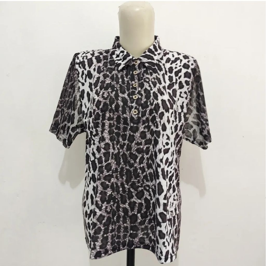 Blouse Kemeja Polo Leopard