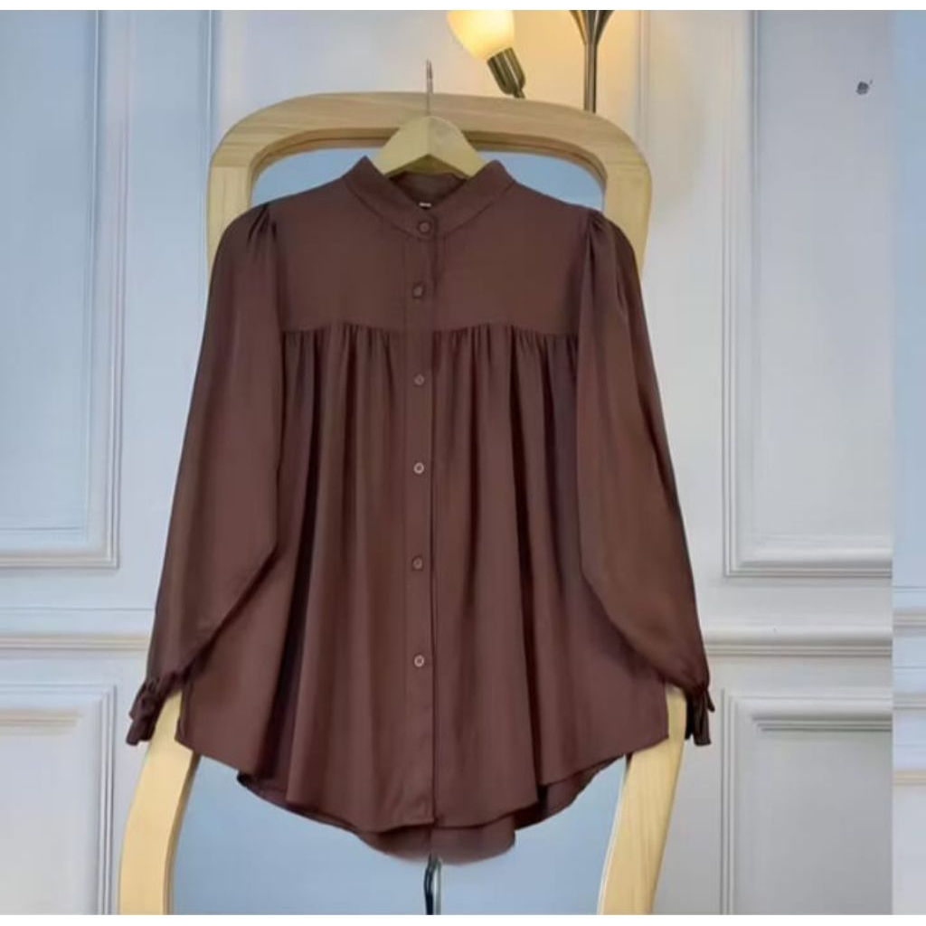 ALYSSA KEMEJA BLOUSE RAYON TWILL POLOS WANITA DEWASA OVERSIZE TERBARU
