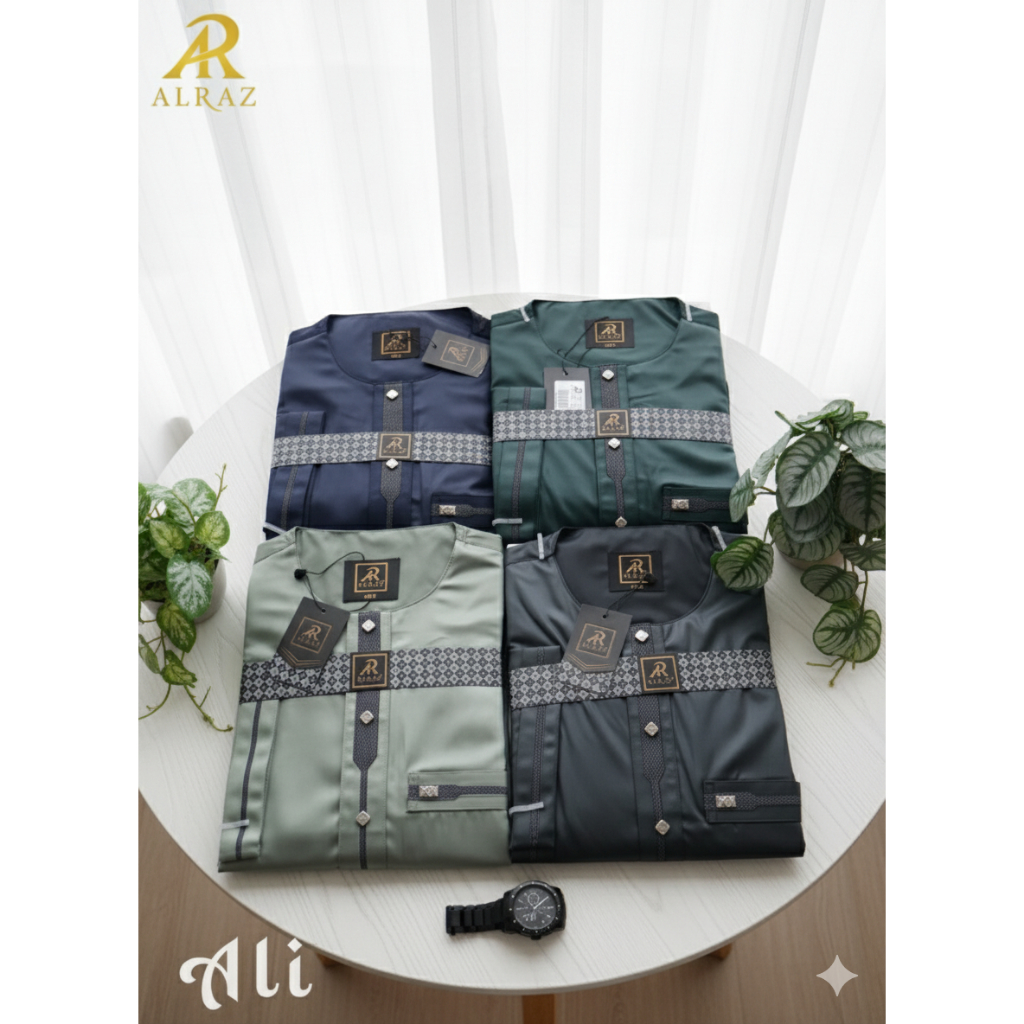 Jubah Alraz Polyester Premium Korea Lengan Pendek – Gamis Al Raz Kerah Oblong Design Ali 074