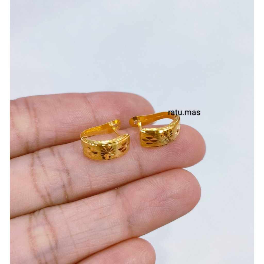 ANTING JEPIT UKIR PERAK ASLI 925 LAPIS EMAS