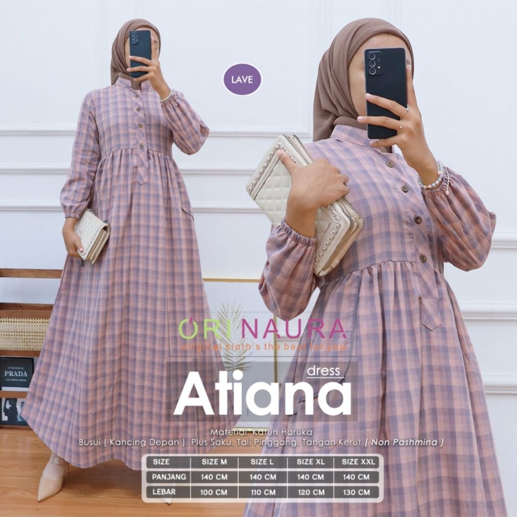 ATIANA DRESS JUMBO LD130 LD120 & LD110 GAMIS WANITA KATUN MOTIF KOTAK-KOTAK TERBARU BISA COD