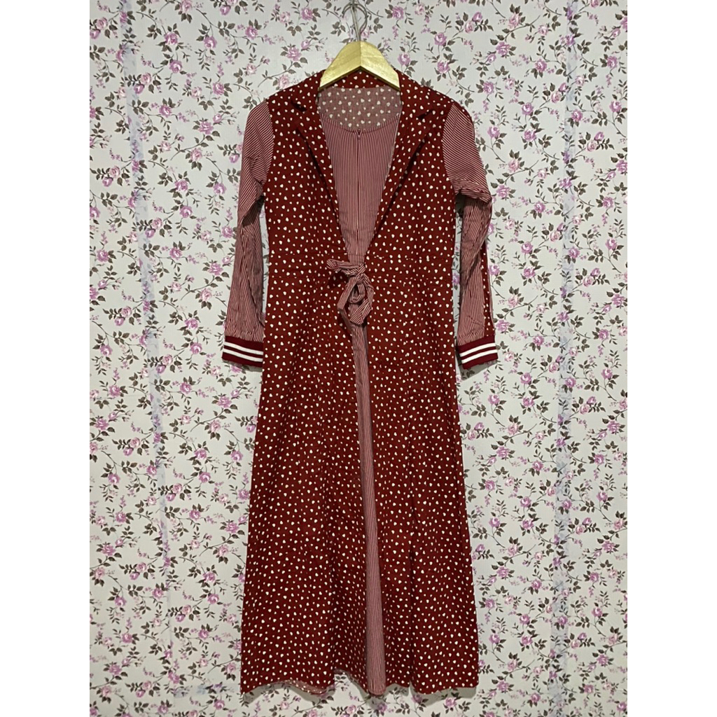 PREIOVE BY GEMBUL GAMIS WANITA MOTIF WARNA MERAH BATA MODEL OUTER PAKAIAN WANITA GAMIS OOTD HIJAB