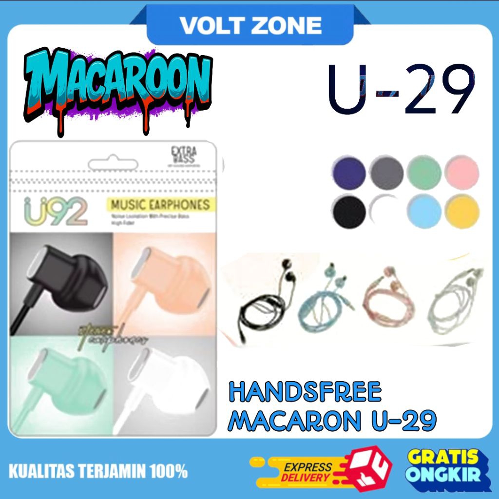 Headset U92 MACARON + Mic EXTRA BASS STEREO HF Universal