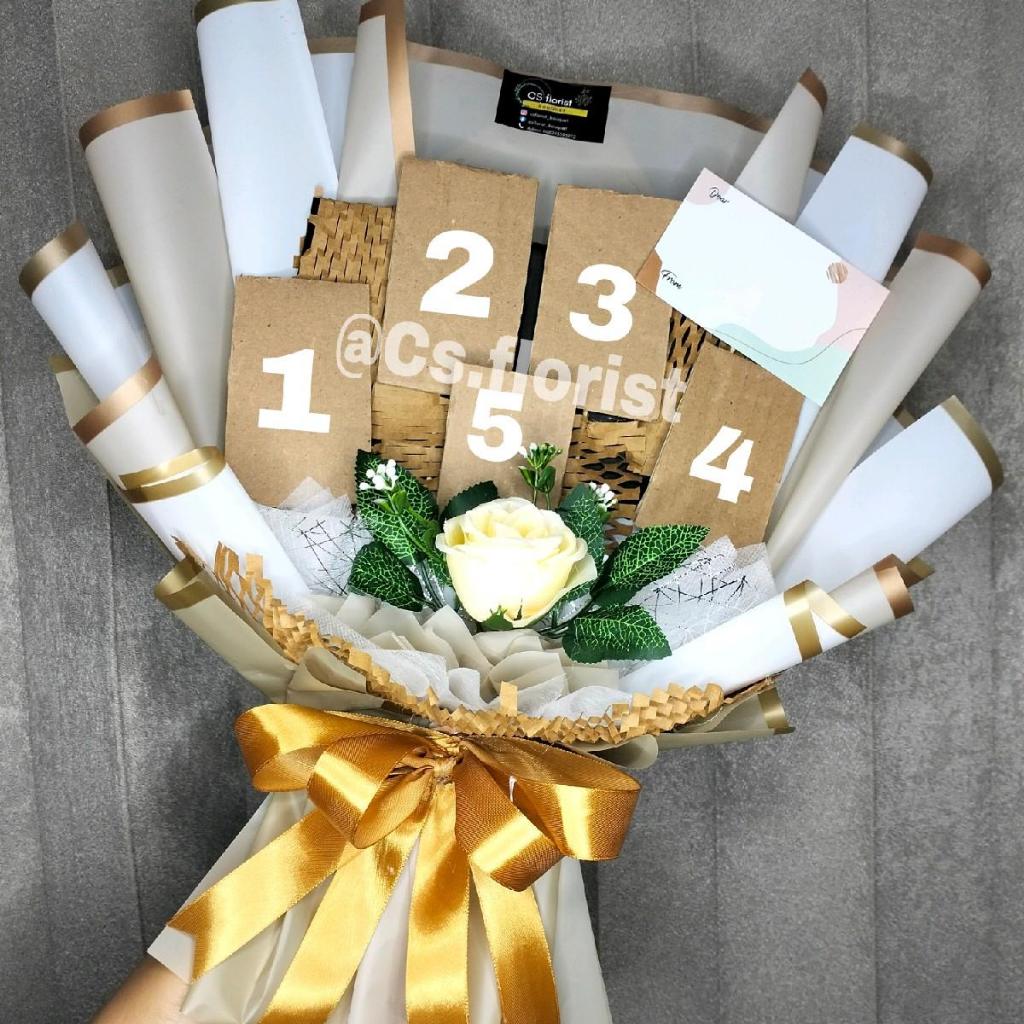 Buket Kosongan Isi 5 untuk Snack Skincare Kopi Foto Bunga Wisuda Termasuk Kartu Ucapan dan Packing K