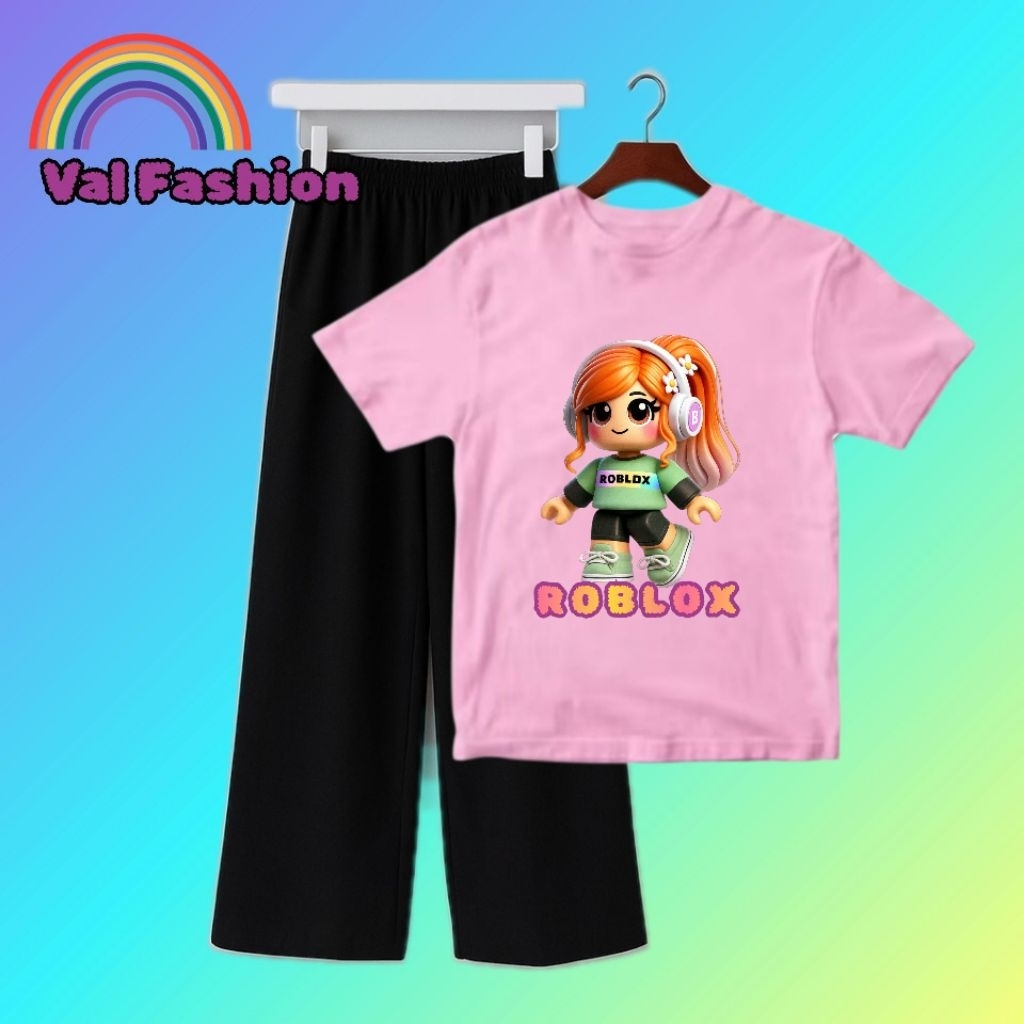 Setelan ROBLOX Kaos Anak Perempuan 5-12 Tahun dan Celana Kulot Voxy