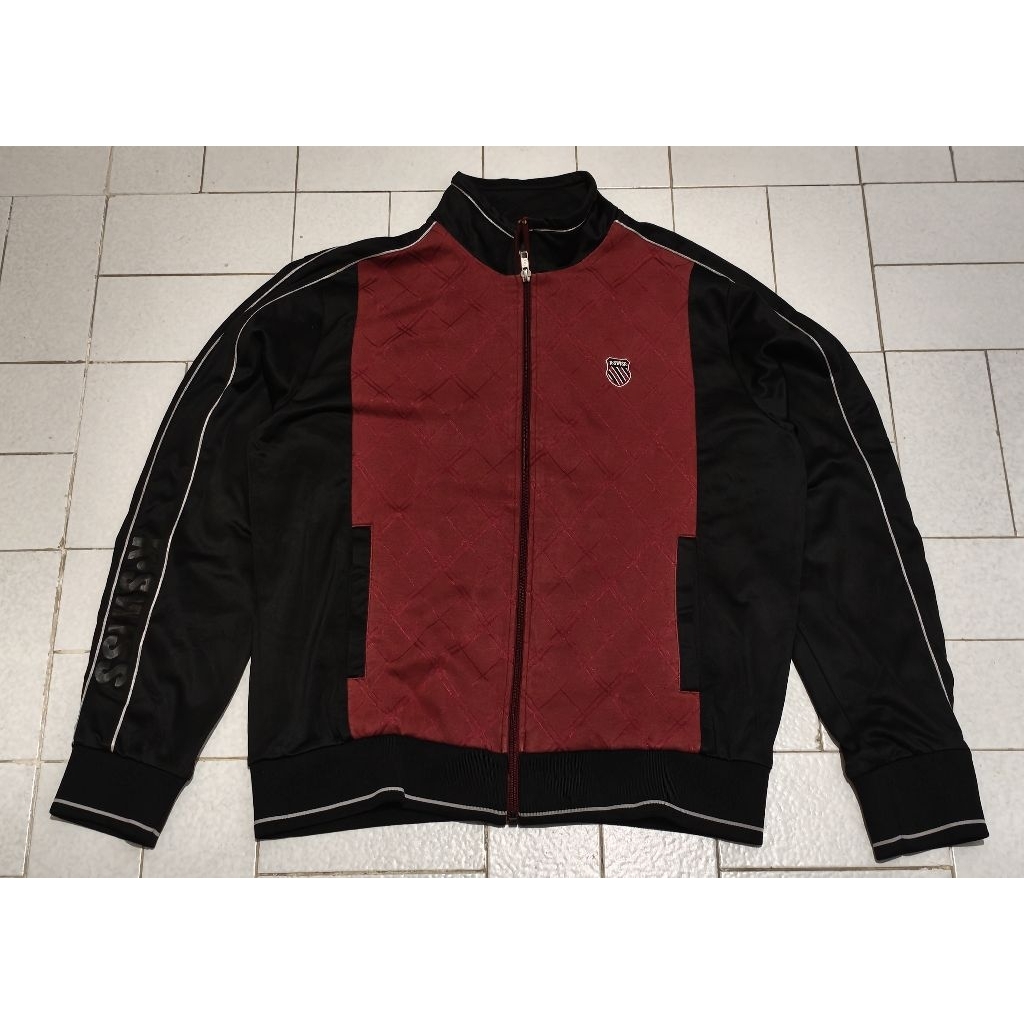 Jaket Sport Running Tracktop K-Swiss Hitam Merah Bata