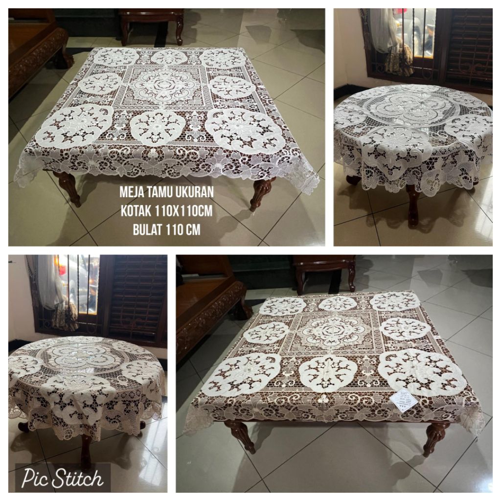 TAPLAK MEJA TAMU BULAT/SEGI EMPAT MEJA TERAS/MEJA BETAWI/MEJA OSHIN KATUN BORDIR MEWAH VINTAGE