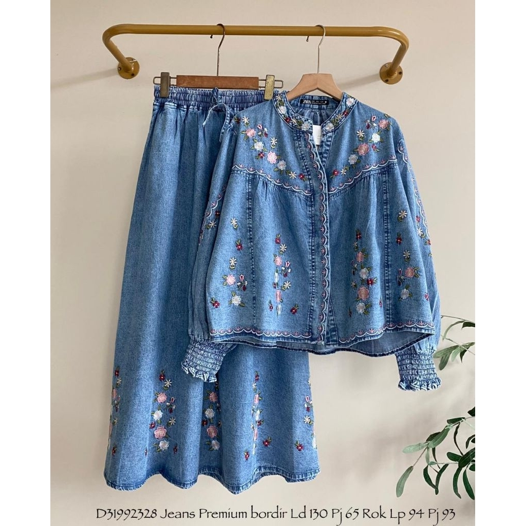 Setelan rok jeans bordir jumbo premium