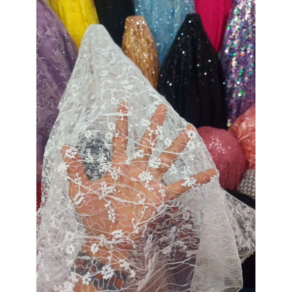 kain tile bordir Premium  - kain tile mutiara payet  - kain tile original ( BW) dr