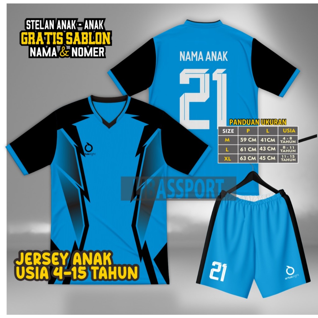 COD Jersey Olahraga Futsal anak GRATIS Sablon Nama & Nomer Punggung, Stelan Baju Bola ukuran anak