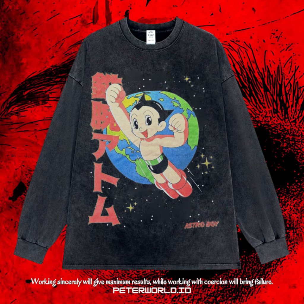 Kaos Astroboy Long sleeve Oversize Washing Vintage Tee | Kaos Oversized | Kaos Long sleeve | Kaos Wa