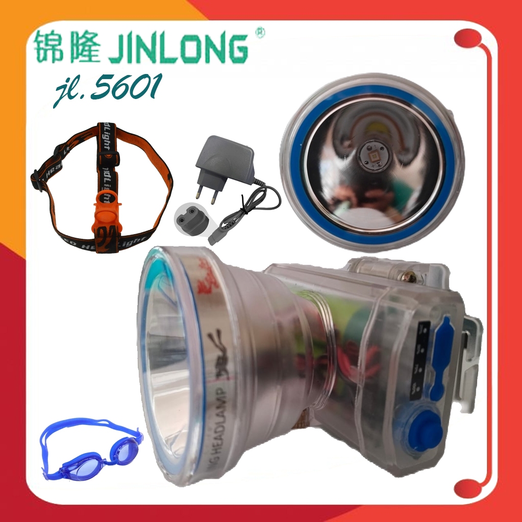 Senter Kepala Selam Waterproof Jinlong JL 5601 120 Watt Kapasitas Baterai 6000 Mah Charger Jack 8 Ba