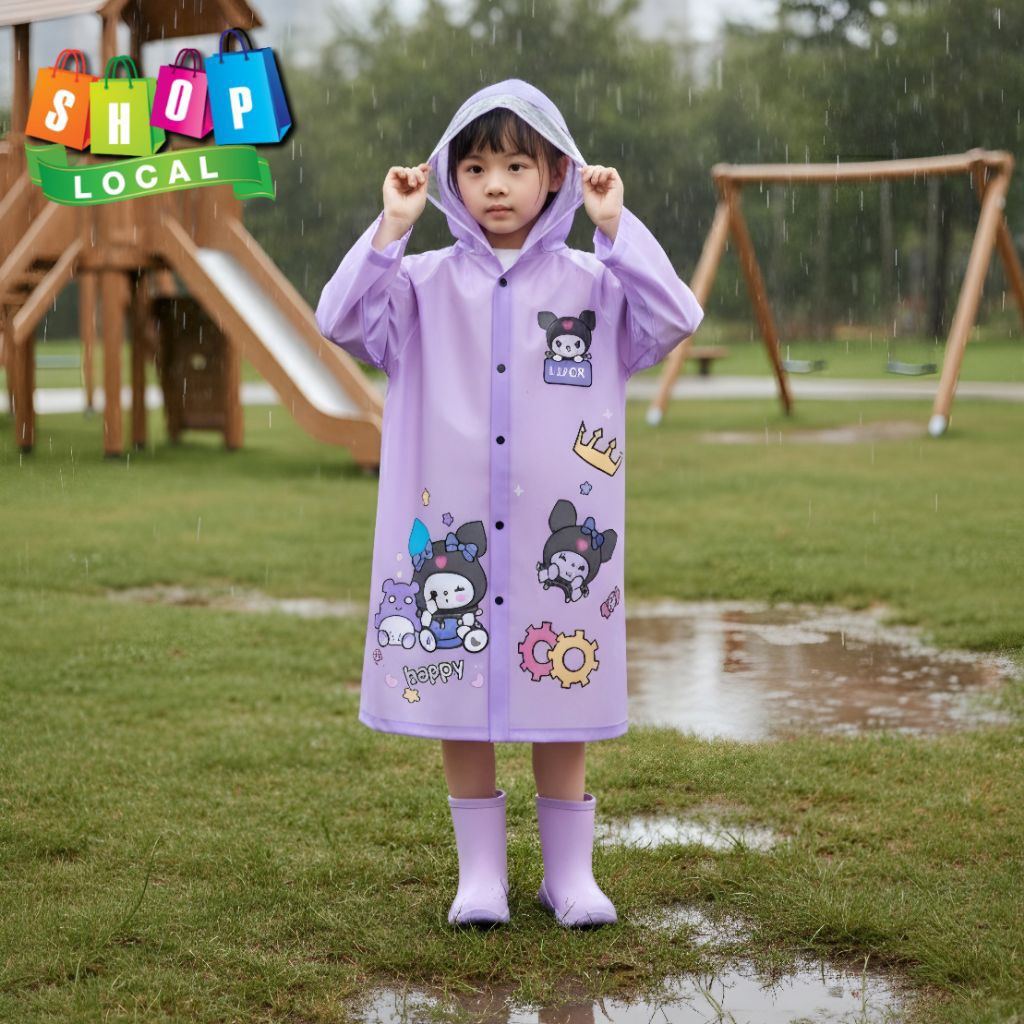 Jas Hujan Anak Kuromi Ungu Impor | Raincoat Anak Kuromi | Jas Hujan Ransel Anak
