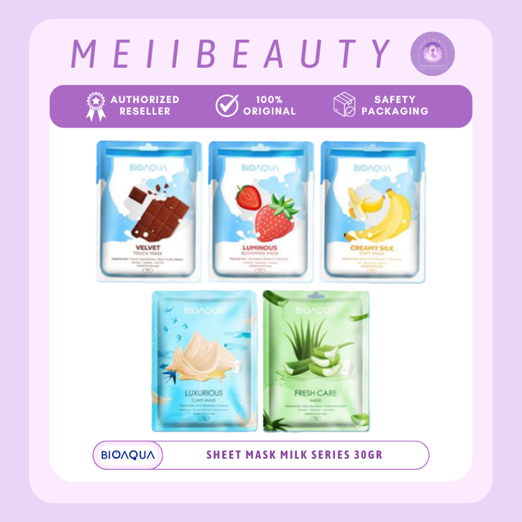 BIOAQUA Sheet Mask Milk Luminous Blooming | Marker Tissue Sheet Mask Susu Melembapkan & Mencerahkan