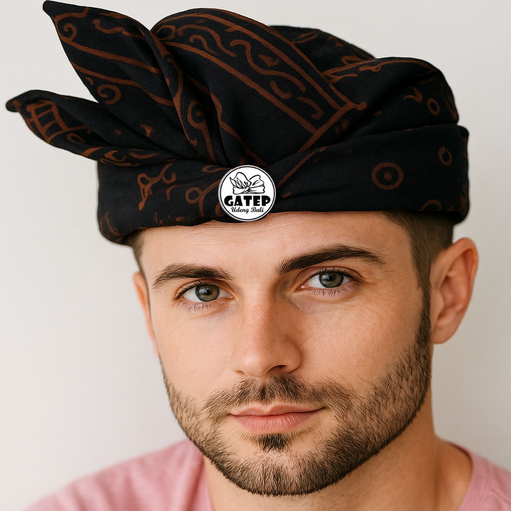 Udeng Batik Bali Hitam Pekat Motif Ombak Setengah Jadi - Ikat Kepala Pria Khas Bali Batik - Blangkon