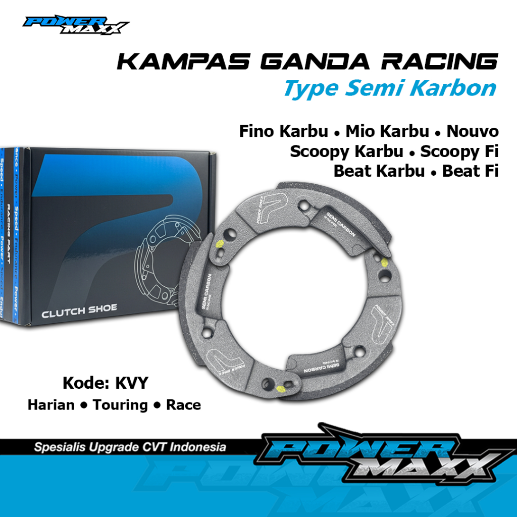 Kampas Ganda Beat Powermaxx Racing Beat-Mio Kampas Ganda Karbon Cevlar-Kampas Ganda Karbon Powermaxx