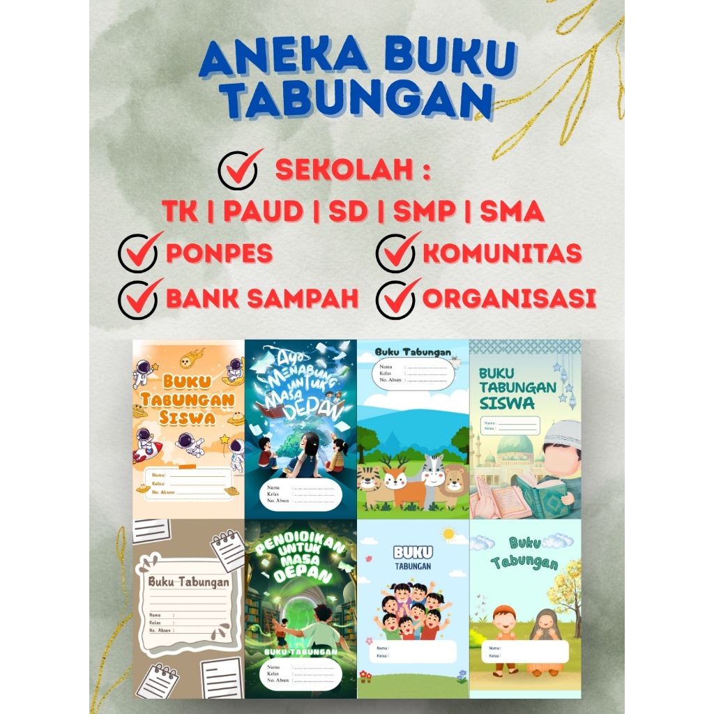 BUKU TABUNGAN SEKOLAH | BUKU TABUNGAN CUSTOM | TABUNGAN ANAK | TABUNGAN PAUD | TABUNGAN TK | TABUNGA